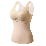 Women Fashion Thermal Underwear Slim Fit Sleeveless Shirts V Neck Vest Bra Tank Spongy Pad Casual Winter Warm Plush Lined Base Layer Soft Thicken Plush Tops